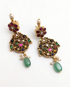 Multi colour kundan earrings