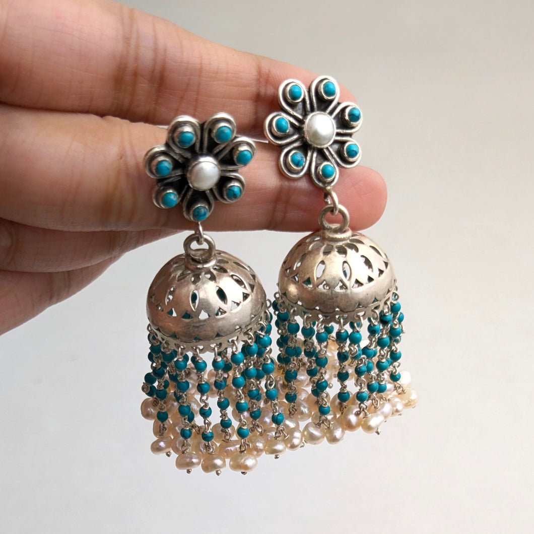 Turquoise and pearl Jhumki