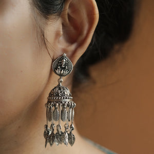 Fine silver Jhumki with Ganesha stud