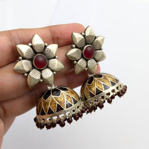 Floral Stud with enamel jhumki