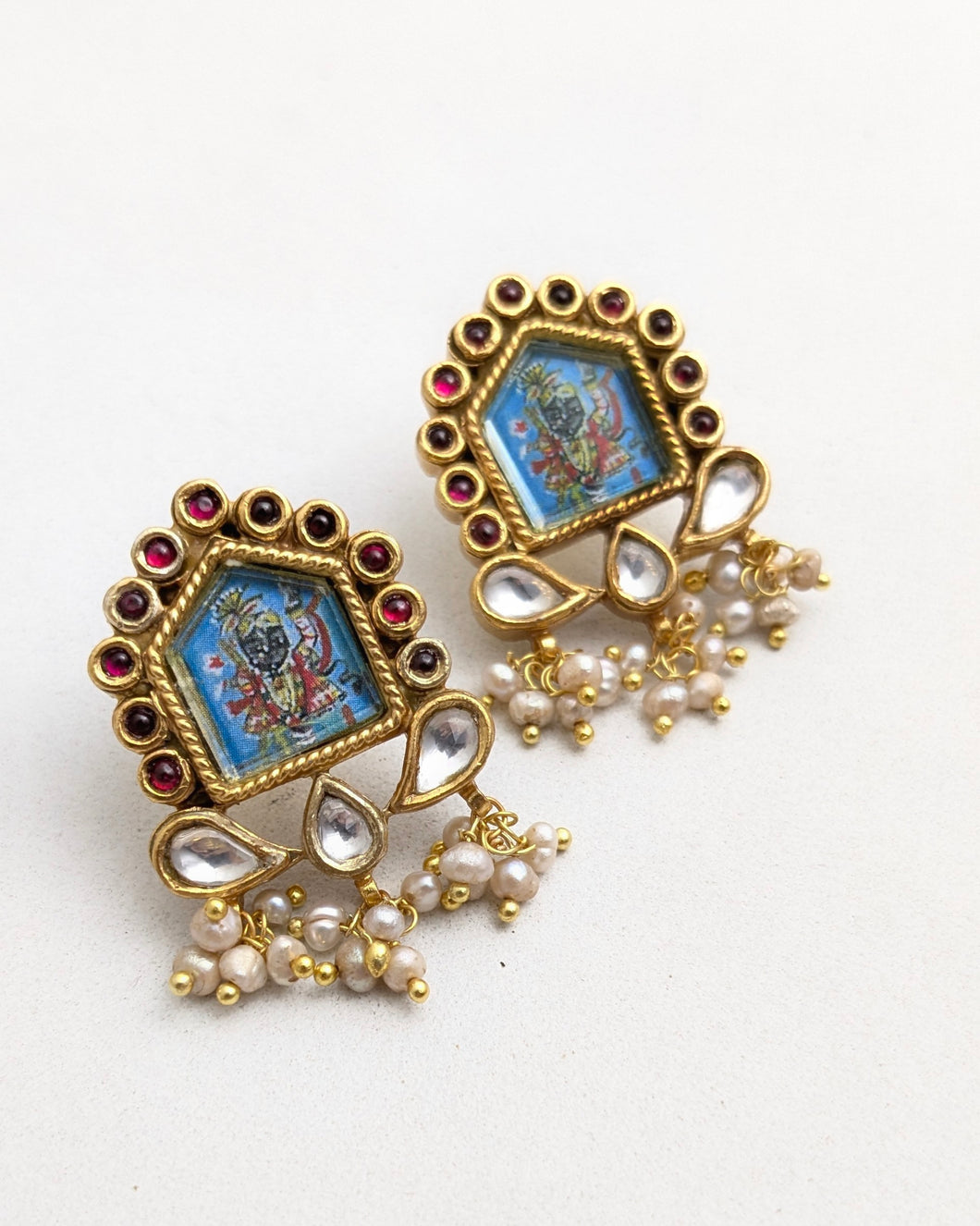 Hand painted kundan stud earrings