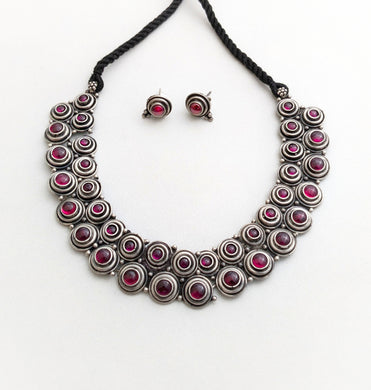 Red stone silver set