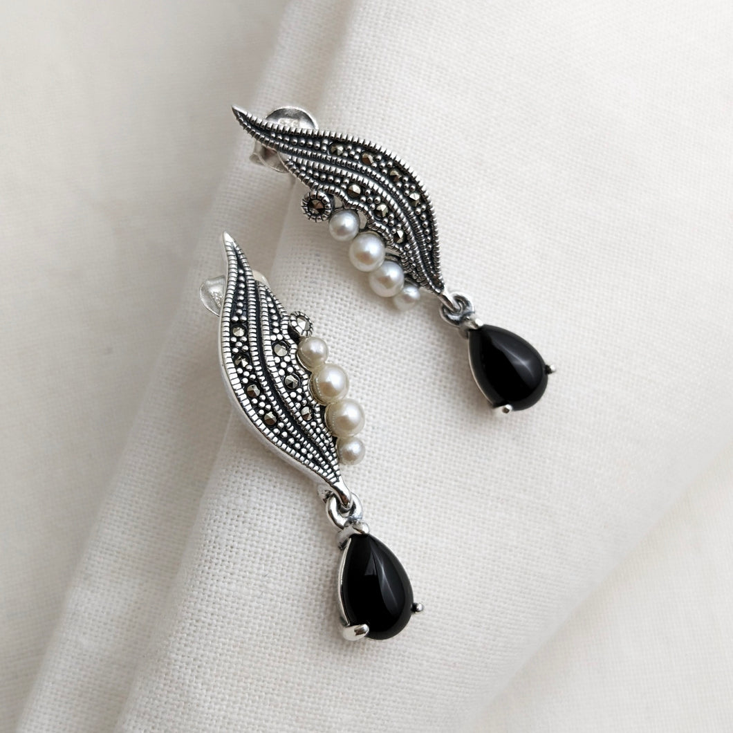 (Copy) Marcasite black onyx drop earrings