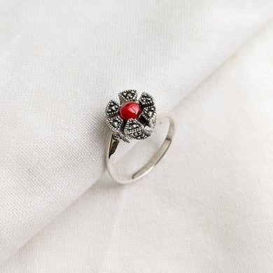 Red onyx and marcasite ring